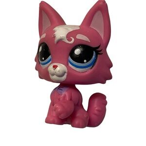 LPS Pink Cat Kitty Figure White Swirl Blue Eyes Hasbro Authentic